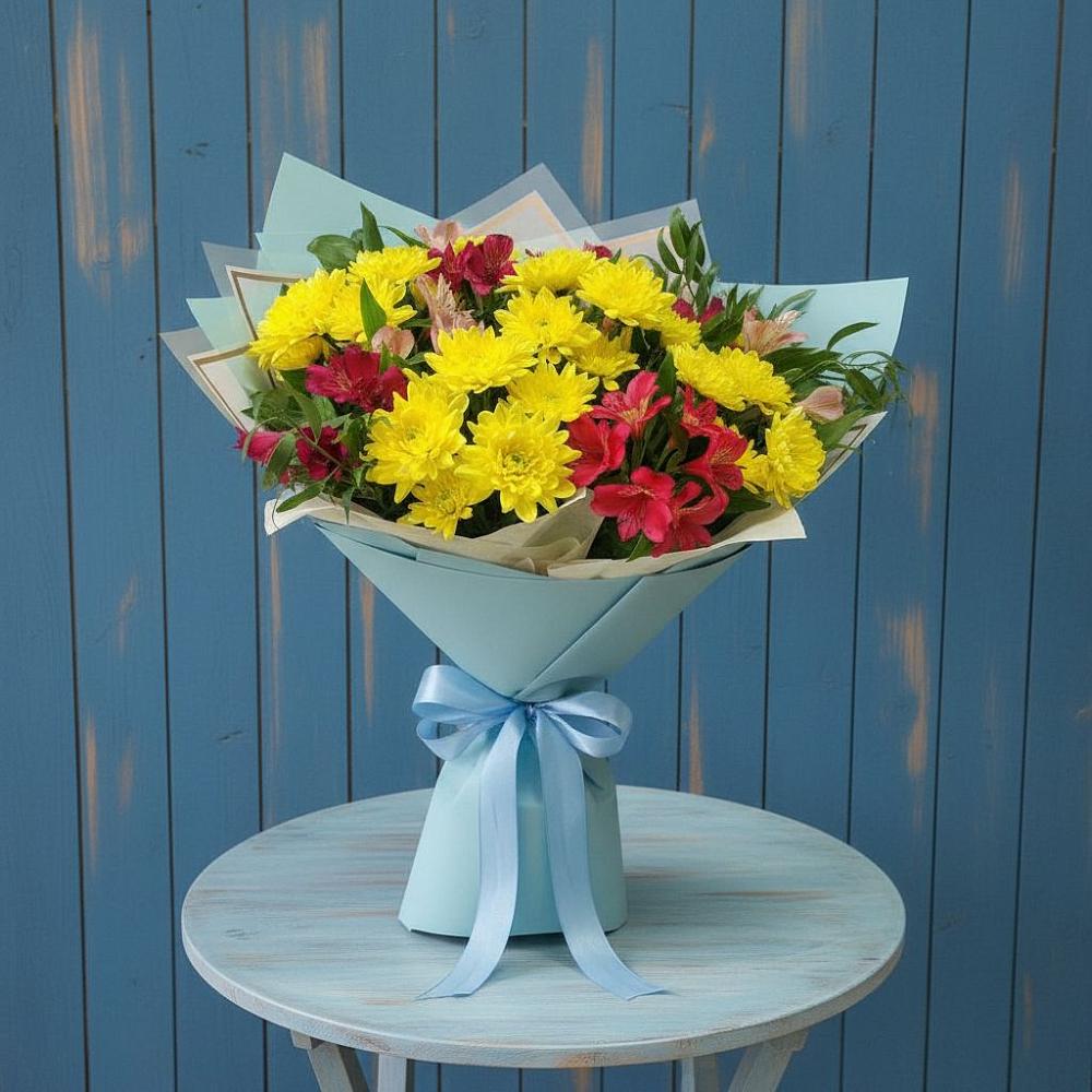 Букет цветов из: Альстромерии и Хризантемы в Бесскорбной