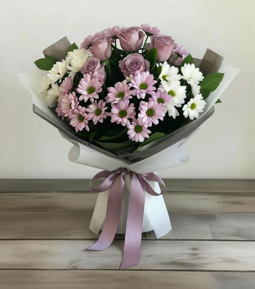 Букет цветов из: Хризантемы и Розы в Бесскорбной