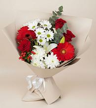 Букет цветов из:  Розы, Хризантемы, Герберы и Лилии в Бесскорбной
