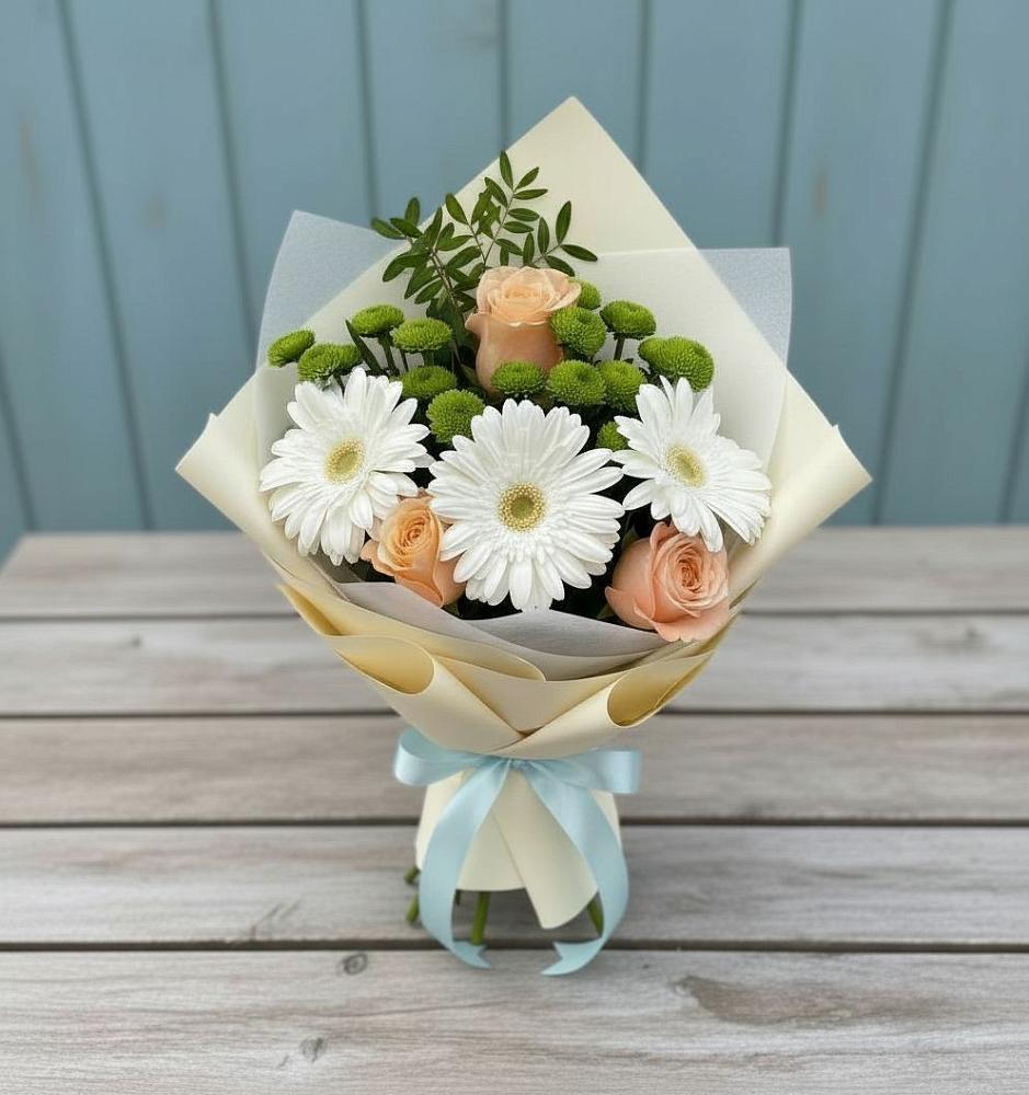 Букет цветов из: Герберы, Розы и Хризантемы в Бесскорбной