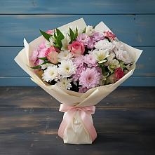 Букет цветов из:  Хризантемы, Альстромерии и Розы в Бесскорбной