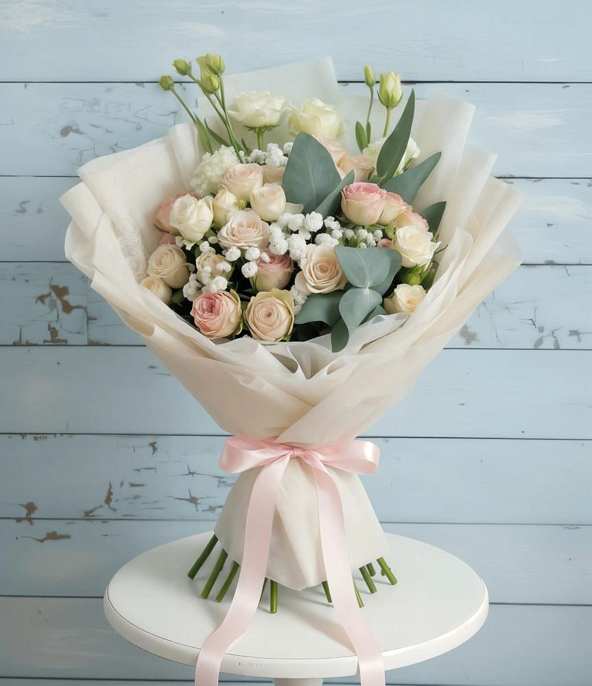 Букет цветов из: Розы и Лизиантусы в Бесскорбной