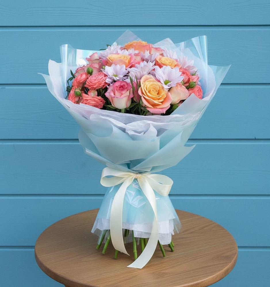 Букет цветов из: Хризантемы и Розы в Бесскорбной