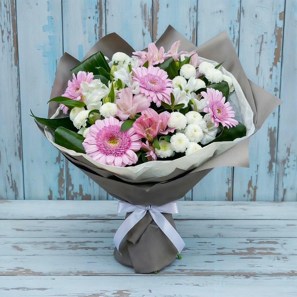 Букет цветов из: Герберы, Альстромерии и Хризантемы в Бесскорбной